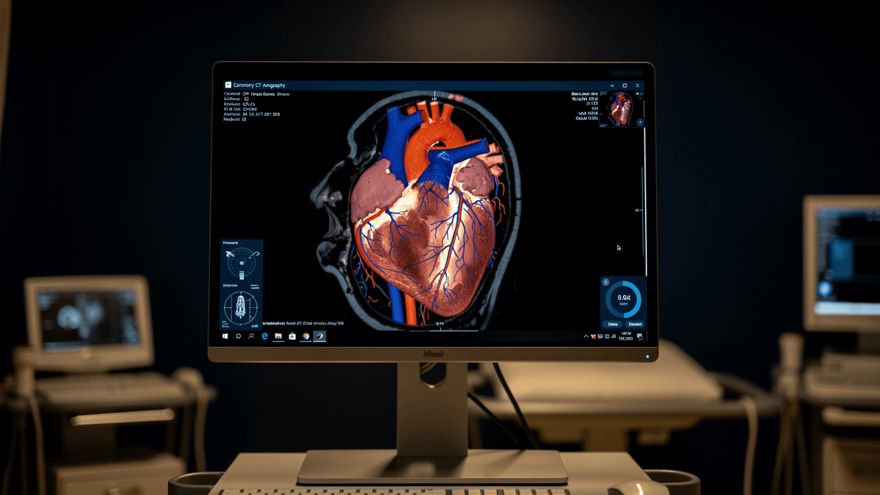 Coronary CT angiography scan showing arterial anatomy